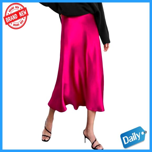Dresses & Skirts - Satin Midi Skirt High Waist Elegant Chic Minimal Evening Party Wear